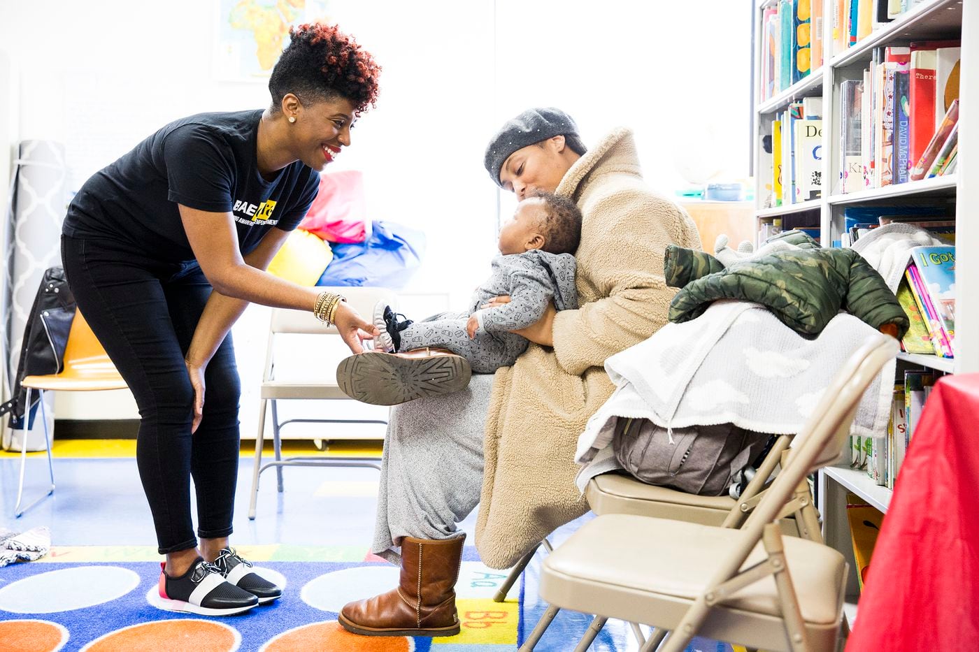 Jabina Coleman (left) is a lactation consultant and co-founder of the nonprofit Perinatal Mental Health Alliance for Women of Color. After experiencing postpartum depression herself, Coleman makes it a point to bring up the topic with new moms.