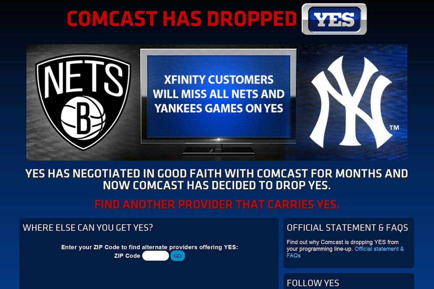 Carriagefee spat spurs Comcast to drop Fox's YES Network